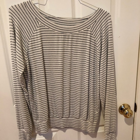 bobi Tops - Bobi White Striped Off the Shoulder Top, Small